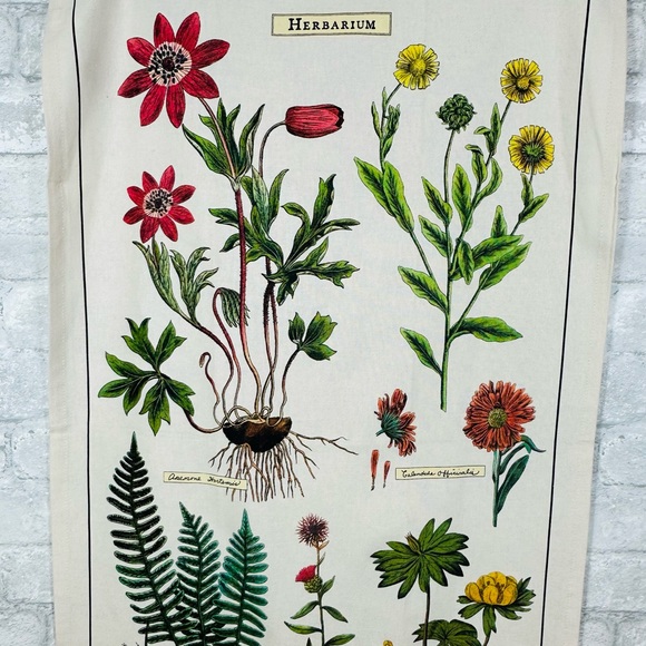 Floral Natural Cotton Tea Towel Herbarium Flora Tan Multicolor - Picture 2 of 13